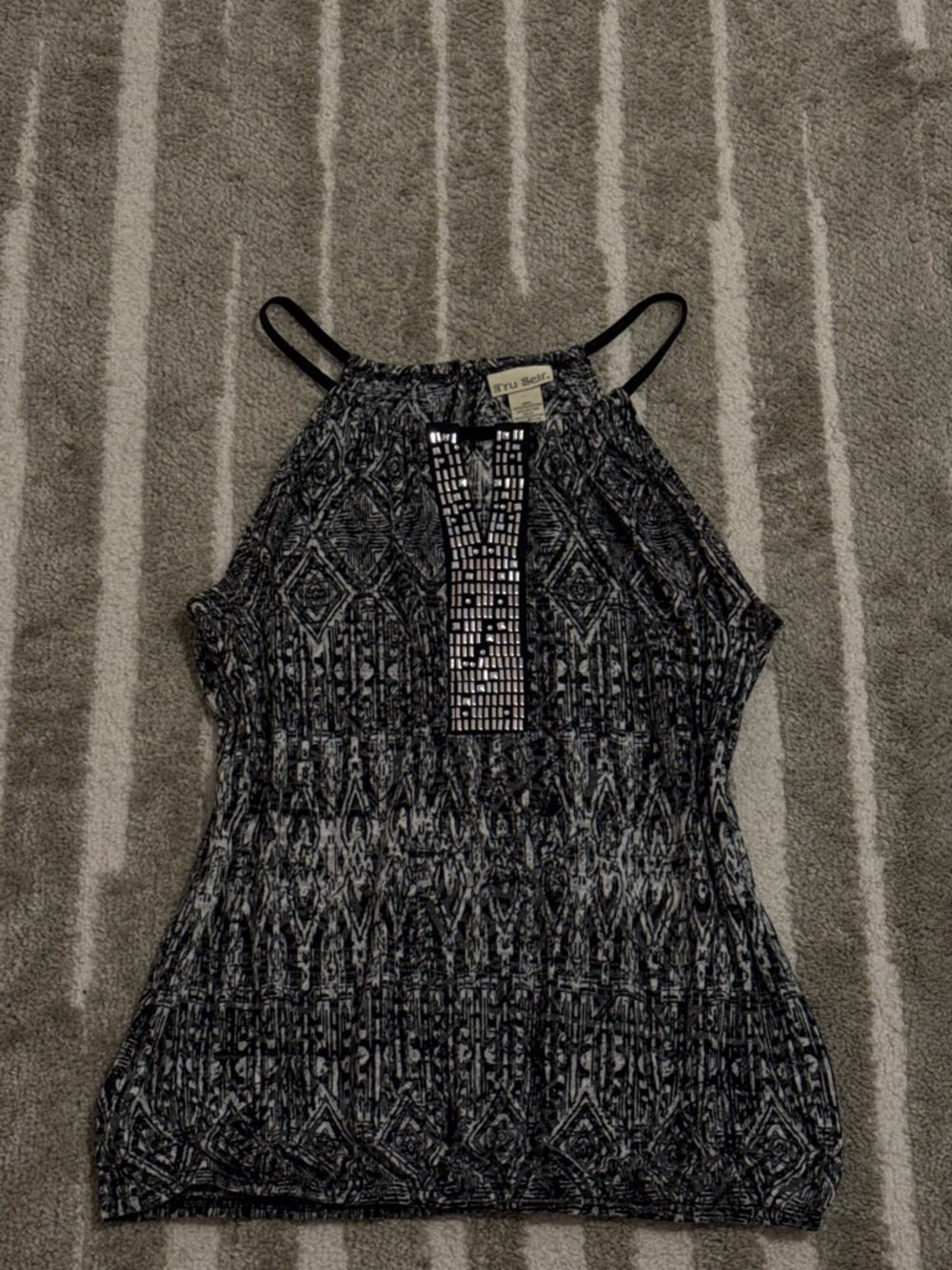 Vintage Y2K Tru Self Black & White Studded Tank Top